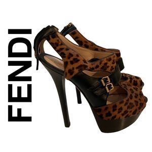 Fendi Leopard Calf Peep Toe Heels Size 38.5 Have never been worn